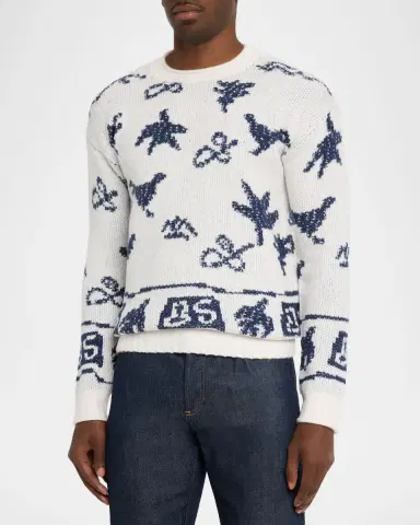 Scotch & Soda Men's Bird Jacquard Dropped Shoulder Crewneck Sweater | Thumbnail 3 Scotch & Soda Men's Bird Jacquard Dropped Shoulder Crewneck Sweater | Thumbnail 3