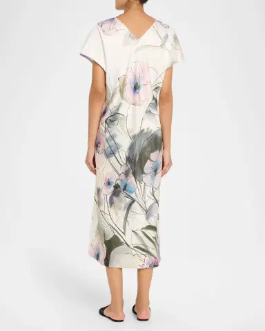 Natori Hiyaku Floral-Print Charmeuse Caftan | Thumbnail 2 Natori Hiyaku Floral-Print Charmeuse Caftan | Thumbnail 2