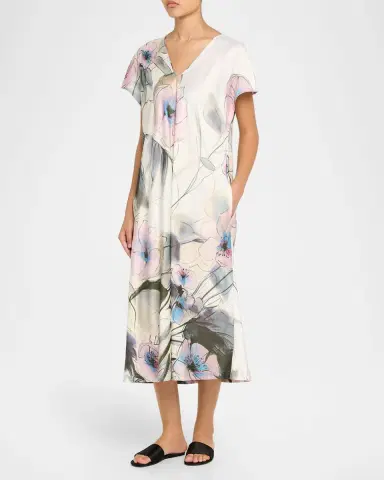 Natori Hiyaku Floral-Print Charmeuse Caftan | Thumbnail 3 Natori Hiyaku Floral-Print Charmeuse Caftan | Thumbnail 3