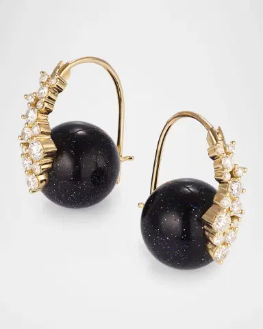 Sydney Evan 14K Diamond and Blue Goldstone Bead Earrings | Thumbnail 2 Sydney Evan 14K Diamond and Blue Goldstone Bead Earrings | Thumbnail 2