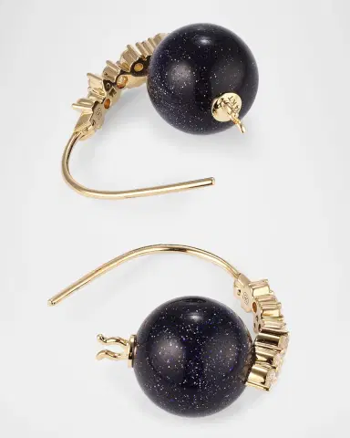 Sydney Evan 14K Diamond and Blue Goldstone Bead Earrings | Thumbnail 3 Sydney Evan 14K Diamond and Blue Goldstone Bead Earrings | Thumbnail 3