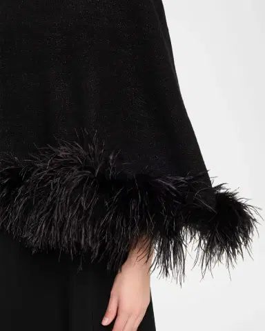 Carolyn Rowan Cropped Cashmere & Lurex Poncho with Ostrich Feather Trim | Thumbnail 4 Carolyn Rowan Cropped Cashmere & Lurex Poncho with Ostrich Feather Trim | Thumbnail 4