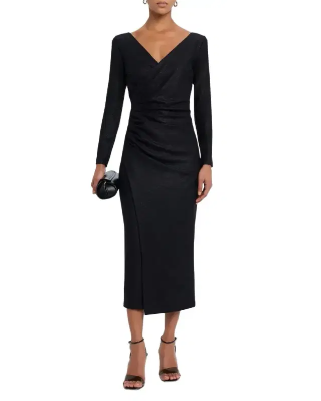 Yono Ruched Shimmer Bodycon Midi Dress Yono Ruched Shimmer Bodycon Midi Dress