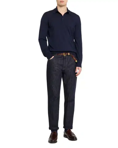 Brunello Cucinelli Men's Fine Gauge Wool-Cashmere Polo Shirt | Thumbnail 1 Brunello Cucinelli Men's Fine Gauge Wool-Cashmere Polo Shirt | Thumbnail 1