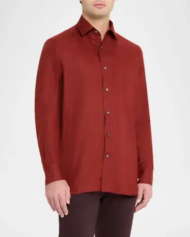 Zegna Men's Oasi Lino Linen Button-Down Shirt | Thumbnail 3 Zegna Men's Oasi Lino Linen Button-Down Shirt | Thumbnail 3