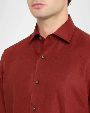 Zegna Men's Oasi Lino Linen Button-Down Shirt | Thumbnail 4 Zegna Men's Oasi Lino Linen Button-Down Shirt | Thumbnail 4