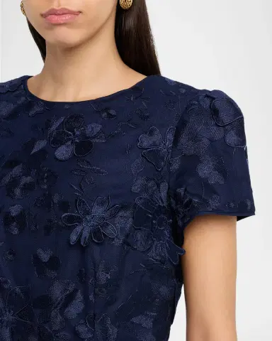 Milly Daisy Embroidered Puff-Sleeve Mini Dress | Thumbnail 4 Milly Daisy Embroidered Puff-Sleeve Mini Dress | Thumbnail 4