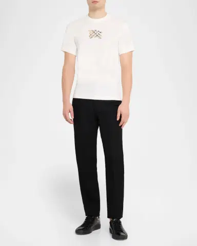 Burberry Men 's Embroidered EKD Check Logo Slim-Fit Cotton T-Shirt | Thumbnail 2 Burberry Men 's Embroidered EKD Check Logo Slim-Fit Cotton T-Shirt | Thumbnail 2