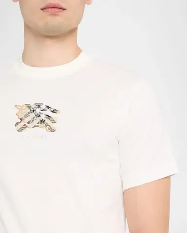 Burberry Men 's Embroidered EKD Check Logo Slim-Fit Cotton T-Shirt | Thumbnail 5 Burberry Men 's Embroidered EKD Check Logo Slim-Fit Cotton T-Shirt | Thumbnail 5