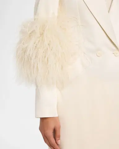 Lapointe Feather-Trim Satin Double Breasted Long Coat | Thumbnail 4 Lapointe Feather-Trim Satin Double Breasted Long Coat | Thumbnail 4