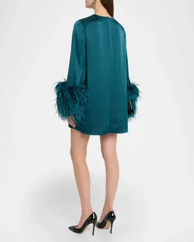 LAPOINTE Satin Feather-Cuff Shift Dress | Thumbnail 3 LAPOINTE Satin Feather-Cuff Shift Dress | Thumbnail 3