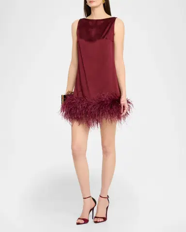 LAPOINTE Feather-Trim Satin Sleeveless Mini Dress | Thumbnail 4 LAPOINTE Feather-Trim Satin Sleeveless Mini Dress | Thumbnail 4