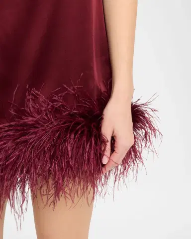 LAPOINTE Feather-Trim Satin Sleeveless Mini Dress | Thumbnail 5 LAPOINTE Feather-Trim Satin Sleeveless Mini Dress | Thumbnail 5