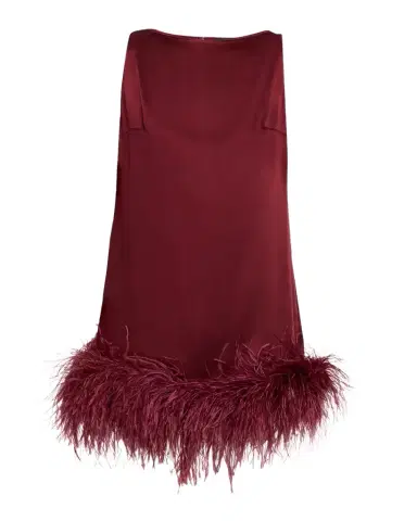 LAPOINTE Feather-Trim Satin Sleeveless Mini Dress | Thumbnail 1 LAPOINTE Feather-Trim Satin Sleeveless Mini Dress | Thumbnail 1