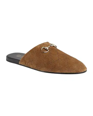 Gucci Men's Lucy GG Suede Horsebit Mules | Thumbnail 1 Gucci Men's Lucy GG Suede Horsebit Mules | Thumbnail 1