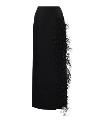 LAPOINTE Feather-Trimmed Slit Satin Maxi Skirt | Thumbnail 1 LAPOINTE Feather-Trimmed Slit Satin Maxi Skirt | Thumbnail 1