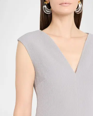 Emporio Armani Sleeveless Textured V-Neck Midi Dress | Thumbnail 4 Emporio Armani Sleeveless Textured V-Neck Midi Dress | Thumbnail 4