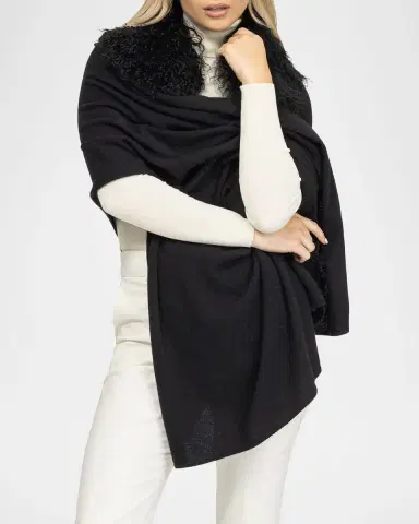 Gorski Wool-Blend Stole with Select Mongolian Lamb Trim | Thumbnail 3 Gorski Wool-Blend Stole with Select Mongolian Lamb Trim | Thumbnail 3