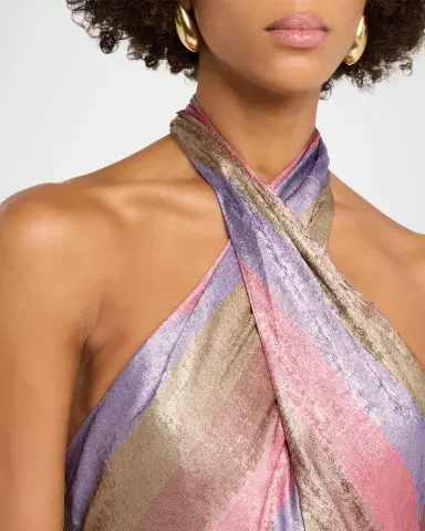 Mestiza New York Copacabana Metallic Striped Halter Midi Dress | Thumbnail 4 Mestiza New York Copacabana Metallic Striped Halter Midi Dress | Thumbnail 4