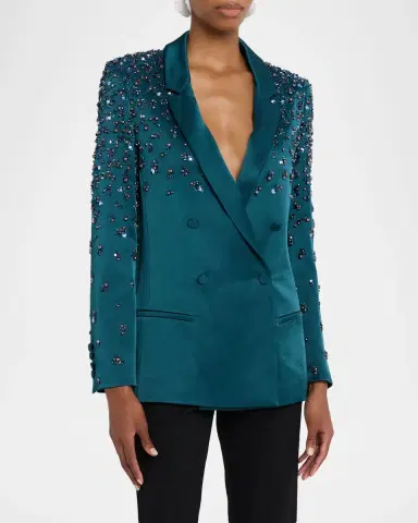 LAPOINTE Crystal Embroidered Satin Double-Breasted Blazer | Thumbnail 3 LAPOINTE Crystal Embroidered Satin Double-Breasted Blazer | Thumbnail 3