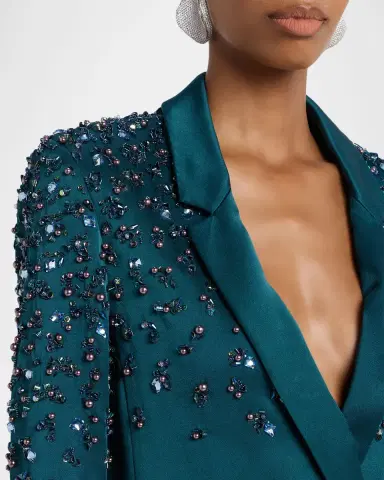 LAPOINTE Crystal Embroidered Satin Double-Breasted Blazer | Thumbnail 4 LAPOINTE Crystal Embroidered Satin Double-Breasted Blazer | Thumbnail 4