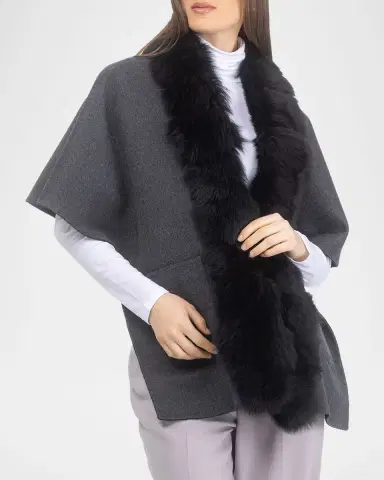 Gorski Reversible Cashmere & Wool Shawl with Merinillo Shearling Trim | Thumbnail 2 Gorski Reversible Cashmere & Wool Shawl with Merinillo Shearling Trim | Thumbnail 2