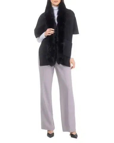 Gorski Reversible Cashmere & Wool Shawl with Merinillo Shearling Trim | Thumbnail 1 Gorski Reversible Cashmere & Wool Shawl with Merinillo Shearling Trim | Thumbnail 1