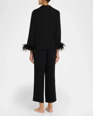 Sleeper Cropped Feather-Cuff Viscose Pajama Set | Thumbnail 2 Sleeper Cropped Feather-Cuff Viscose Pajama Set | Thumbnail 2