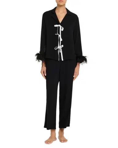 Sleeper Cropped Feather-Cuff Viscose Pajama Set | Thumbnail 1 Sleeper Cropped Feather-Cuff Viscose Pajama Set | Thumbnail 1