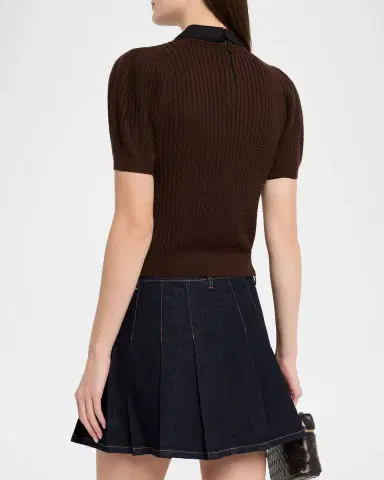 ALICE + OLIVIA Chase Cable-Knit Puff-Sleeve Sweater | Thumbnail 2 ALICE + OLIVIA Chase Cable-Knit Puff-Sleeve Sweater | Thumbnail 2