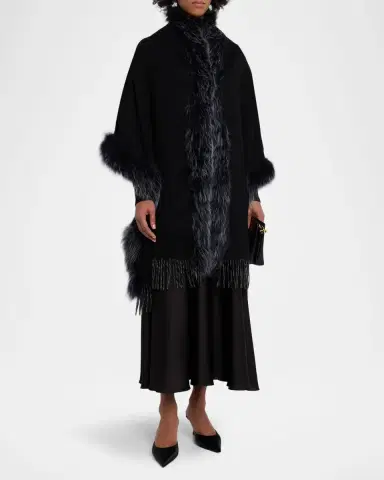 Gorski Toscana Lamb Shearling-Trim Fringe Cashmere Stole | Thumbnail 3 Gorski Toscana Lamb Shearling-Trim Fringe Cashmere Stole | Thumbnail 3