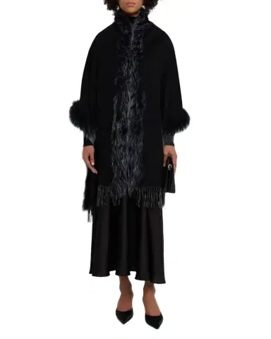Gorski Toscana Lamb Shearling-Trim Fringe Cashmere Stole | Thumbnail 1 Gorski Toscana Lamb Shearling-Trim Fringe Cashmere Stole | Thumbnail 1