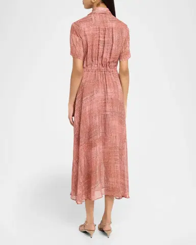 Kiton Check Silk Chiffon Short-Sleeve Midi Shirtdress | Thumbnail 2 Kiton Check Silk Chiffon Short-Sleeve Midi Shirtdress | Thumbnail 2