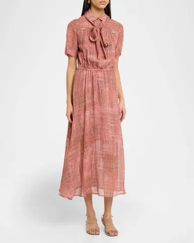 Kiton Check Silk Chiffon Short-Sleeve Midi Shirtdress | Thumbnail 3 Kiton Check Silk Chiffon Short-Sleeve Midi Shirtdress | Thumbnail 3