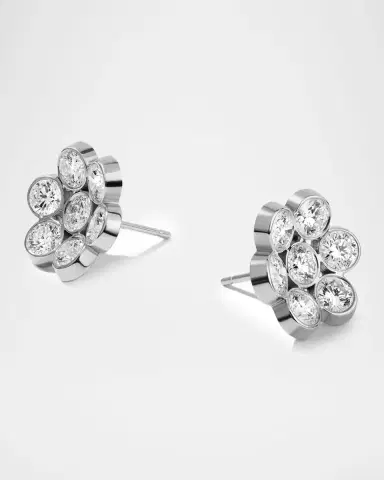 Bayco 18K White Gold 14 Diamond Flower Stud Earrings, 1.96tcw | Thumbnail 2 Bayco 18K White Gold 14 Diamond Flower Stud Earrings, 1.96tcw | Thumbnail 2