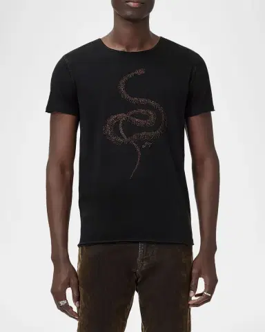 JOHN VARVATOS Men's Fine Line Embroidered Snake T-Shirt | Thumbnail 3 JOHN VARVATOS Men's Fine Line Embroidered Snake T-Shirt | Thumbnail 3