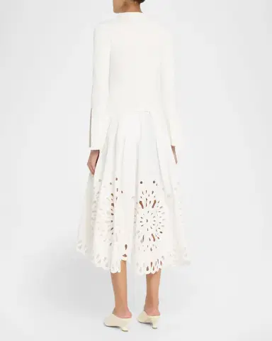 SIMKHAI Daila Eyelet-Embroidered Mixed Media Midi Dress | Thumbnail 3 SIMKHAI Daila Eyelet-Embroidered Mixed Media Midi Dress | Thumbnail 3