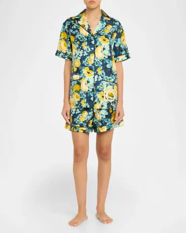 Olivia von Halle Ingo Floral-Print Silk Twill Short Pajama Set | Thumbnail 2 Olivia von Halle Ingo Floral-Print Silk Twill Short Pajama Set | Thumbnail 2