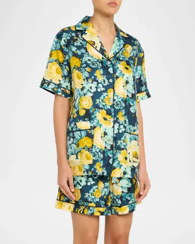 Olivia von Halle Ingo Floral-Print Silk Twill Short Pajama Set | Thumbnail 4 Olivia von Halle Ingo Floral-Print Silk Twill Short Pajama Set | Thumbnail 4