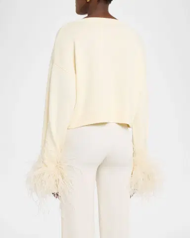 Lapointe Merino Wool V-Neck Crop Sweater With Feather Cuffs | Thumbnail 2 Lapointe Merino Wool V-Neck Crop Sweater With Feather Cuffs | Thumbnail 2