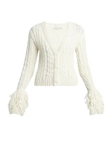 Moncler Cable-Knit Fringe Cardigan | Thumbnail 1 Moncler Cable-Knit Fringe Cardigan | Thumbnail 1