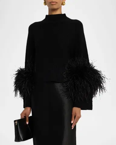 Lapointe Mock-Neck Merino Rib Sweater With Feathers | Thumbnail 3 Lapointe Mock-Neck Merino Rib Sweater With Feathers | Thumbnail 3