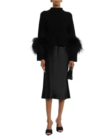 Lapointe Mock-Neck Merino Rib Sweater With Feathers | Thumbnail 1 Lapointe Mock-Neck Merino Rib Sweater With Feathers | Thumbnail 1