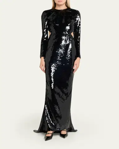 Stella McCartney Sequined Long-Sleeve Backless Trumpet Gown | Thumbnail 2 Stella McCartney Sequined Long-Sleeve Backless Trumpet Gown | Thumbnail 2