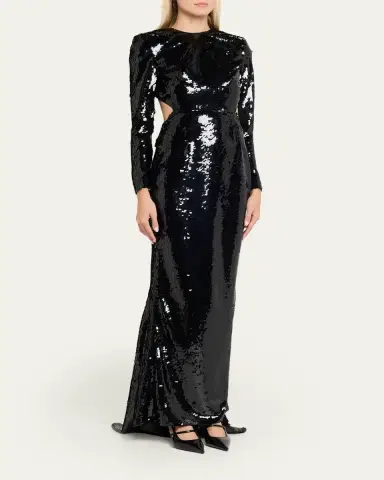 Stella McCartney Sequined Long-Sleeve Backless Trumpet Gown | Thumbnail 4 Stella McCartney Sequined Long-Sleeve Backless Trumpet Gown | Thumbnail 4