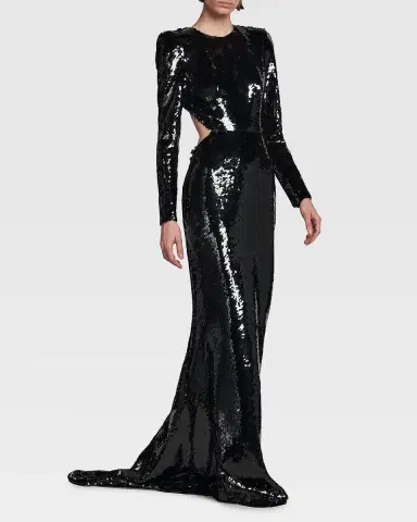 Stella McCartney Sequined Long-Sleeve Backless Trumpet Gown | Thumbnail 10 Stella McCartney Sequined Long-Sleeve Backless Trumpet Gown | Thumbnail 10