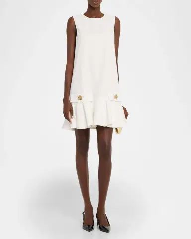 Oscar de la Renta Sleeveless Chainlink Jacquard Ruffle Mini Dress | Thumbnail 2 Oscar de la Renta Sleeveless Chainlink Jacquard Ruffle Mini Dress | Thumbnail 2