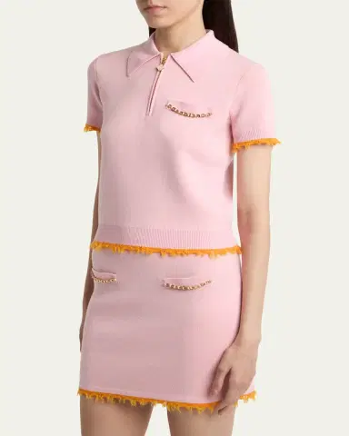 Casablanca Crochet-Trimmed Double-Faced Polo Top | Thumbnail 4 Casablanca Crochet-Trimmed Double-Faced Polo Top | Thumbnail 4