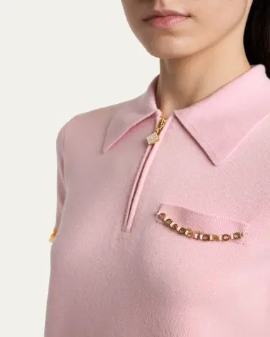 Casablanca Crochet-Trimmed Double-Faced Polo Top | Thumbnail 5 Casablanca Crochet-Trimmed Double-Faced Polo Top | Thumbnail 5