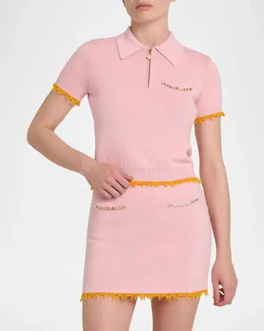 Casablanca Crochet-Trimmed Double-Faced Polo Top | Thumbnail 8 Casablanca Crochet-Trimmed Double-Faced Polo Top | Thumbnail 8